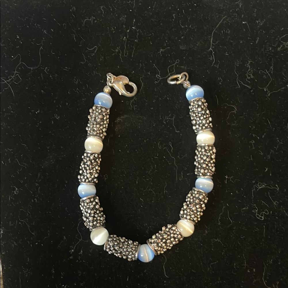 Elegant Silver and Blue Beaded Bracelet